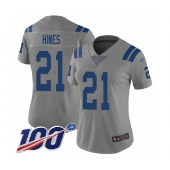 Women's Indianapolis Colts #21 Nyheim Hines Limited Gray Inverted Legend 100th Season Football Jersey - Ujersey