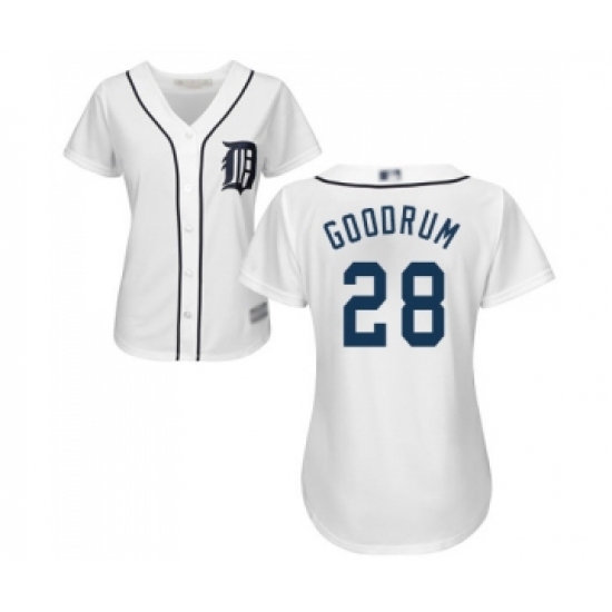 Women's Detroit Tigers #28 Niko Goodrum Replica White Home Cool Base Baseball Jersey - Ujersey