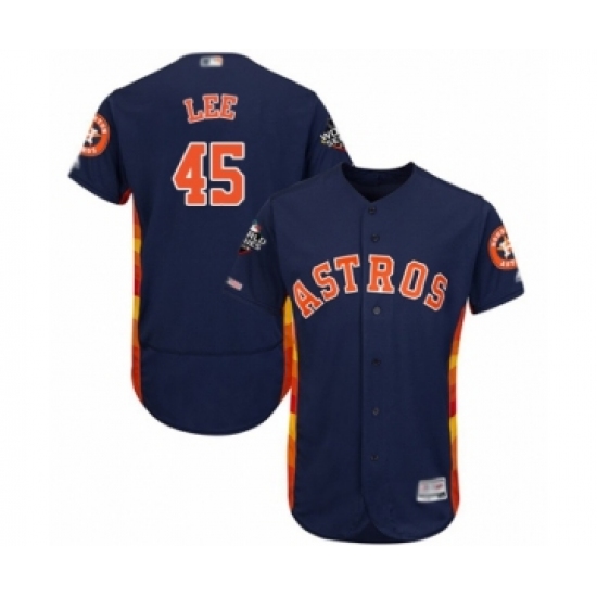 Men's Houston Astros #45 Carlos Lee Navy Blue Alternate Flex Base Authentic Collection 2019 World Series Bound Baseball Jersey - Ujersey