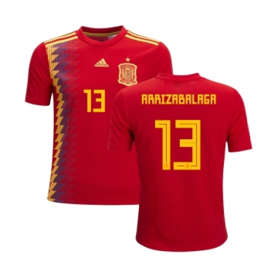 Spain #13 Arrizabalaga Red Home Kid Soccer Country Jersey