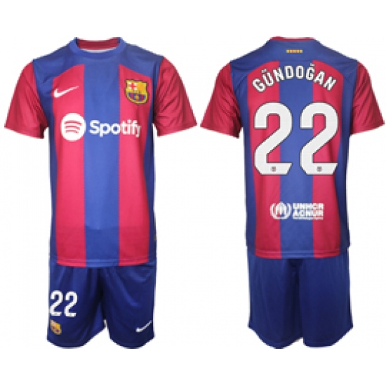 Men's Barcelona #22 Gundogan Blue Red 2023-24 Home Soccer Jersey