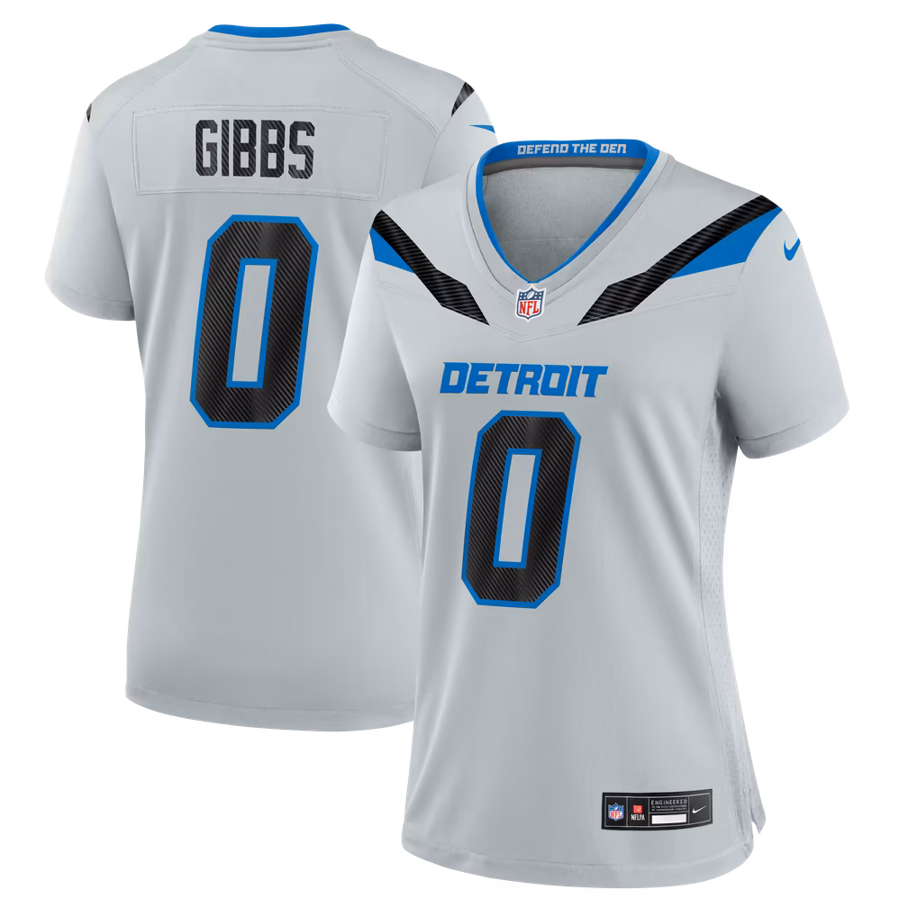 Women's Detroit Lions Jahmyr Gibbs Nike Silver 2026 Rivalries Collection Game Jersey - Ujersey