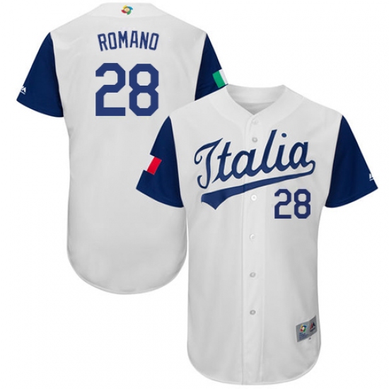 Men's Italy Baseball Majestic #28 Jordan Romano White 2017 World Baseball Classic Authentic Team Jersey