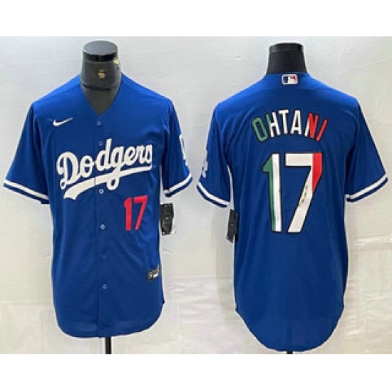 Men's Los Angeles Dodgers #17 Shohei Ohtani Number Mexico Blue Cool Base Stitched Jerseys - Ujersey
