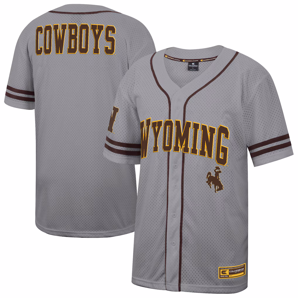 Men's Colosseum Gray Wyoming Cowboys Free Spirited Baseball Jersey