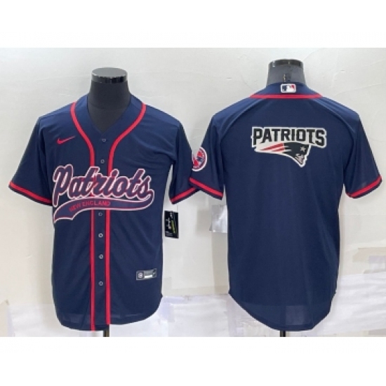 Men's New England Patriots #10 Mac Jones Navy Blue Team Big Logo With Patch Cool Base Stitched Baseball Jersey - Ujersey