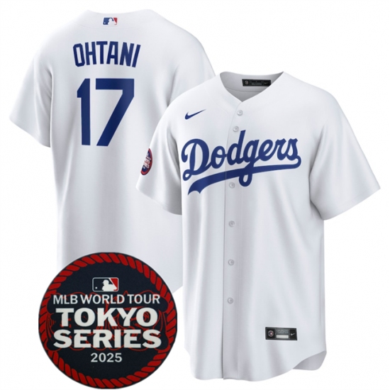 Men's Los Angeles Dodgers #17 Shohei Ohtani White 2025 World Tour Tokyo Series Home Stitched Baseball Jersey - Ujersey
