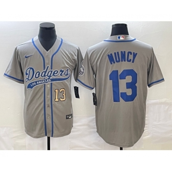 Men's Los Angeles Dodgers #13 Max Muncy Number Grey Cool Base Stitched Baseball Jersey - Ujersey