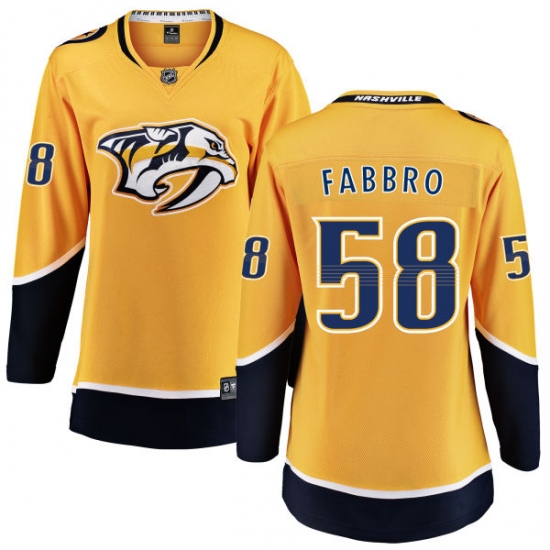 Women's Nashville Predators #58 Dante Fabbro Fanatics Branded Gold Home Breakaway NHL Jersey - Ujersey