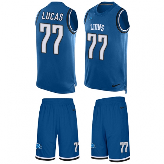Men's Nike Detroit Lions #77 Cornelius Lucas Limited Light Blue Tank Top Suit NFL Jersey - Ujersey