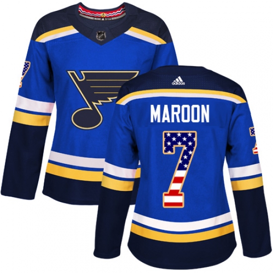 Women's Adidas St. Louis Blues #7 Patrick Maroon Authentic Blue USA Flag Fashion NHL Jersey - Ujersey