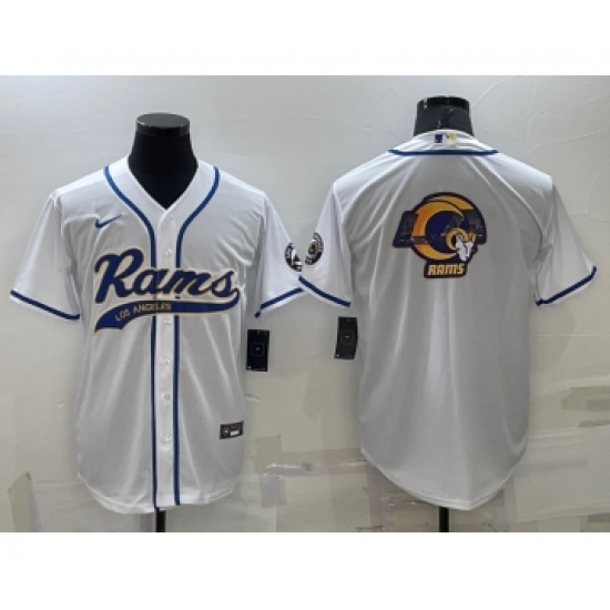 Men's Los Angeles Rams White Team Big Logo With Patch Cool Base Stitched Baseball Jersey - Ujersey