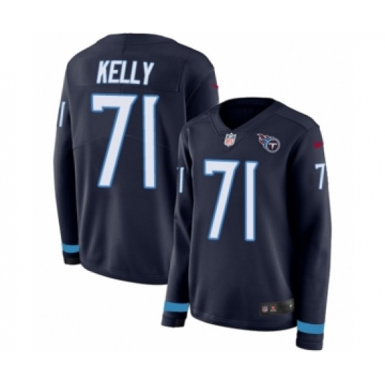 Women's Nike Tennessee Titans #71 Dennis Kelly Limited Navy Blue Therma Long Sleeve NFL Jersey - Ujersey