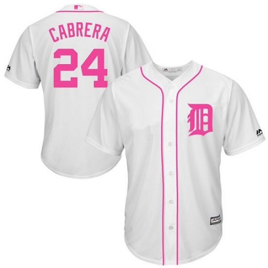 Men's Majestic Detroit Tigers #24 Miguel Cabrera Replica White 2016 Mother's Day Fashion Cool Base MLB Jersey - Ujersey