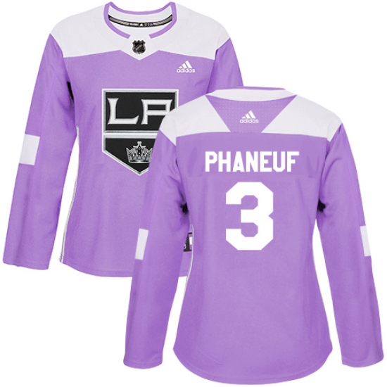 Women's Adidas Los Angeles Kings #3 Dion Phaneuf Authentic Purple Fights Cancer Practice NHL Jersey - Ujersey