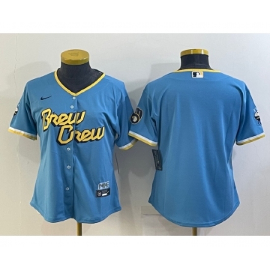 Women's Milwaukee Brewers Blank Blue 2022 City Connect Cool Base Stitched Jersey - Ujersey