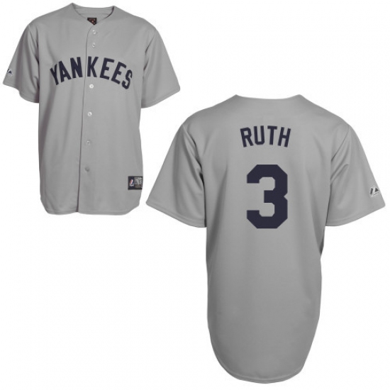 Men's Mitchell and Ness New York Yankees #3 Babe Ruth Authentic Grey Throwback MLB Jersey - Ujersey