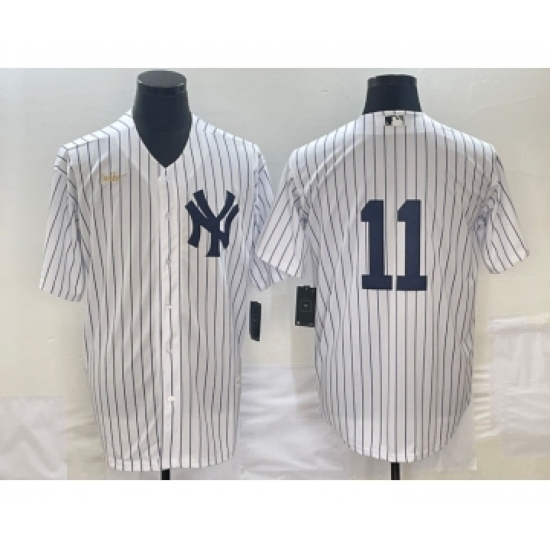 Men's New York Yankees #11 Anthony Volpe White No Name Throwback Stitched MLB Cool Base Nike Jersey - Ujersey