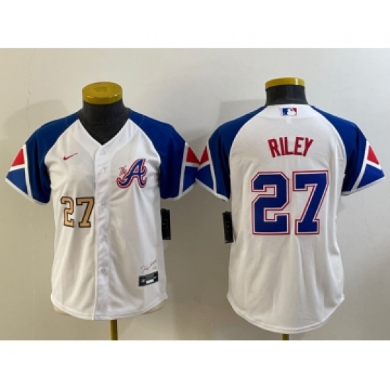 Youth Atlanta Braves #27 Austin Riley Number White 2023 City Connect Cool Base Stitched Jersey - Ujersey