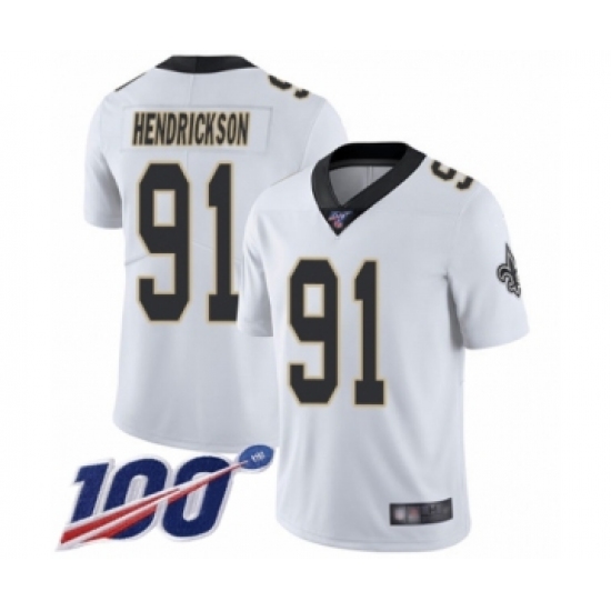 Men's New Orleans Saints #91 Trey Hendrickson White Vapor Untouchable Limited Player 100th Season Football Jersey - Ujersey