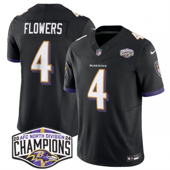 Men's Baltimore Ravens #4 Zay Flowers Black F.U.S.E 2024 AFC North Division Champions Vapor Limited Football Jersey - Ujersey