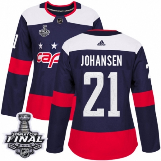 Women's Adidas Washington Capitals #21 Lucas Johansen Authentic Navy Blue 2018 Stadium Series 2018 Stanley Cup Final NHL Jersey