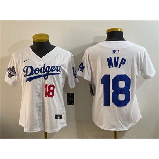 Youth Los Angeles Dodgers #18 MVP White 2025 World Series Champions Limited Stitched Baseball Jersey - Ujersey