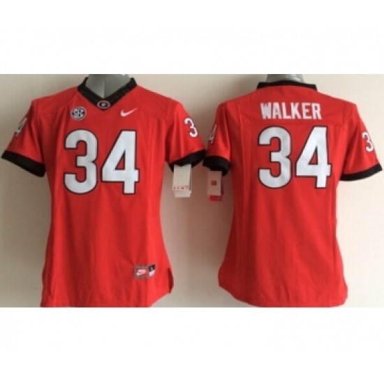 Georgia Bulldogs 34 Walker Red College Women Jerseys - Ujersey