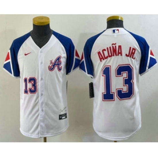 Youth Atlanta Braves #13 Ronald Acuna Jr Number White 2023 City Connect Cool Base Stitched Jersey2