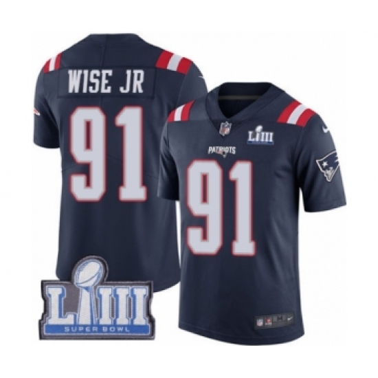 Youth Nike New England Patriots #91 Deatrich Wise Jr Limited Navy Blue Rush Vapor Untouchable Super Bowl LIII Bound NFL Jersey - Ujersey