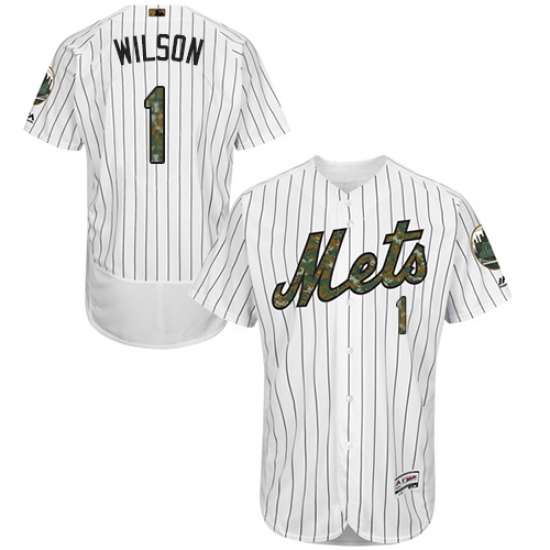 Men's Majestic New York Mets #1 Mookie Wilson Authentic White 2016 Memorial Day Fashion Flex Base MLB Jersey - Ujersey