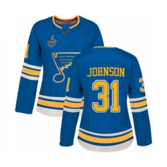 Women's St. Louis Blues #31 Chad Johnson Authentic Navy Blue Alternate 2019 Stanley Cup Final Bound Hockey Jersey - Ujersey