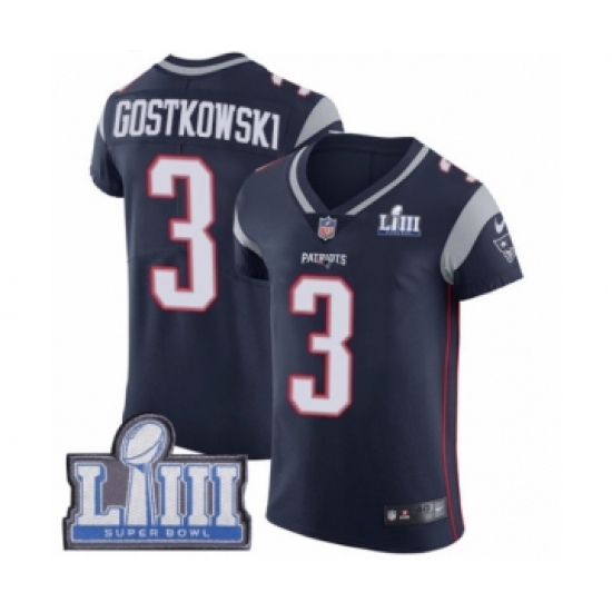 Men's Nike New England Patriots #3 Stephen Gostkowski Navy Blue Team Color Vapor Untouchable Elite Player Super Bowl LIII Bound NFL Jersey - Ujersey