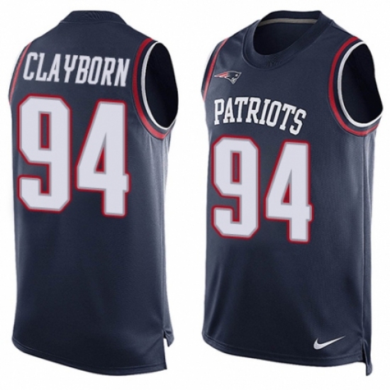 Men's Nike New England Patriots #94 Adrian Clayborn Limited Navy Blue Player Name & Number Tank Top NFL Jersey - Ujersey