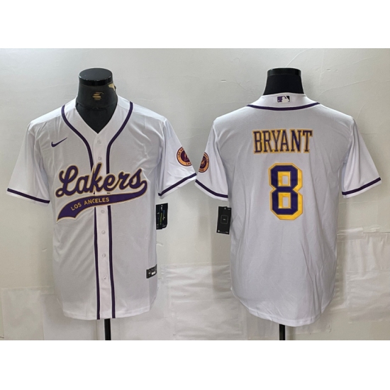 Men's Los Angeles Lakers #8 Kobe Bryant White Cool Base Stitched Baseball Jersey - Ujersey