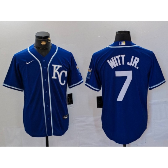 Men's Kansas City Royals #7 Bobby Witt Jr Royal Cool Base Stitched Baseball Jersey