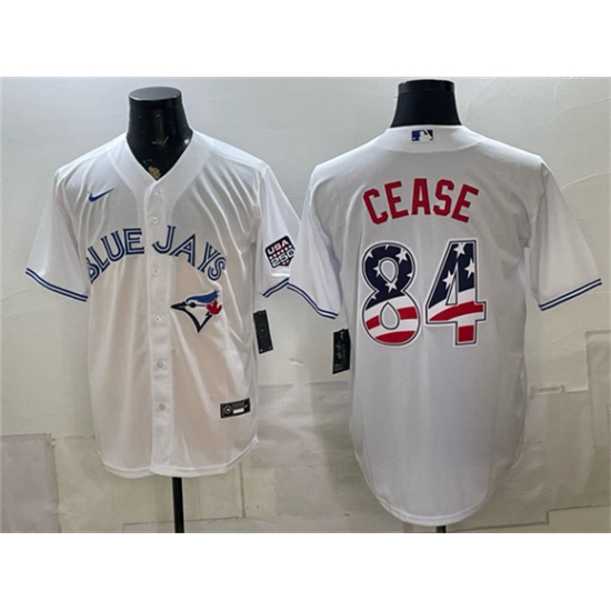 Men's Toronto Blue Jays #84 Dylan Cease White 2026 USA 250 Fourth of July Stitched Baseball Jersey