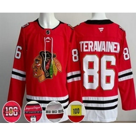 Men's Chicago Blackhawks #86 Teuvo Teravainen Red 100 Years Anniversary Authentic Jersey - Ujersey
