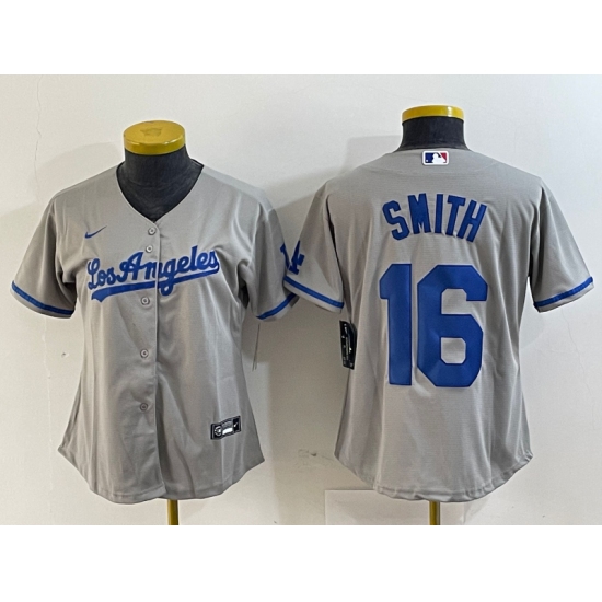 Women's Los Angeles Dodgers #16 Will Smith Gray Alternate Team Logo Cool Base Jersey - Ujersey