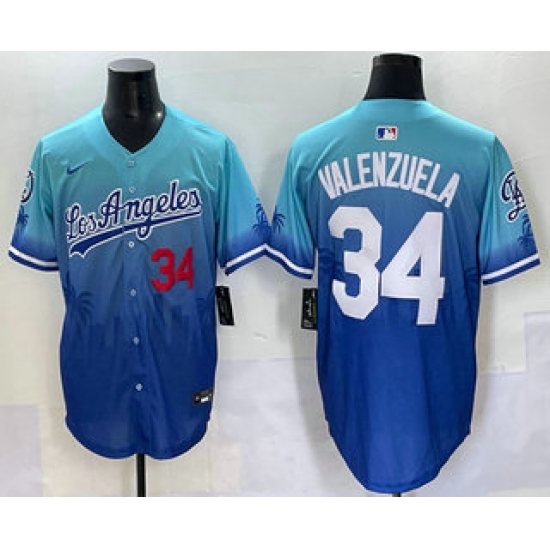 Men's Los Angeles Dodgers #34 Fernando Valenzuela Blue 2025 City Connect Limited Stitched Jersey - Ujersey
