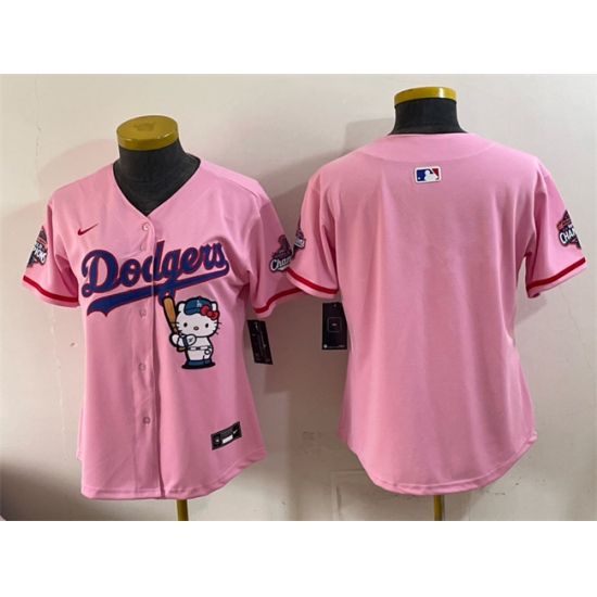 Women's Los Angeles Dodgers Blank Pink Hello Kitty Night 2025 World Series Champions Stitched Baseball Jersey(Run Small) - Ujersey