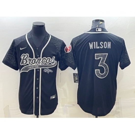 Men's Denver Broncos #3 Russell Wilson Black Reflective With Patch Cool Base Stitched Baseball Jersey - Ujersey