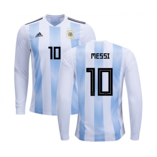 Argentina #10 Messi Home Long Sleeves Kid Soccer Country Jersey