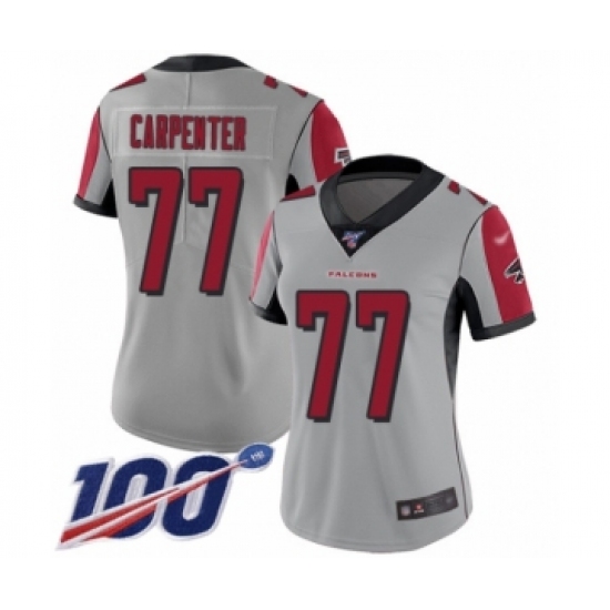 Women's Atlanta Falcons #77 James Carpenter Limited Silver Inverted Legend 100th Season Football Jersey - Ujersey