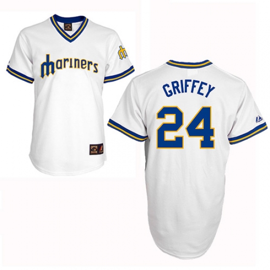 Men's Majestic Seattle Mariners #24 Ken Griffey Replica White Cooperstown Throwback MLB Jersey - Ujersey