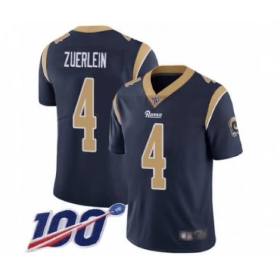 Men's Los Angeles Rams #4 Greg Zuerlein Navy Blue Team Color Vapor Untouchable Limited Player 100th Season Football Jersey - Ujersey