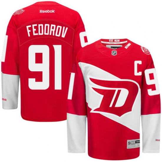 Men's Reebok Detroit Red Wings #91 Sergei Fedorov Premier Red 2016 Stadium Series NHL Jersey - Ujersey