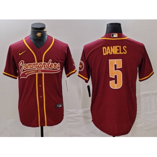 Men's Washington Commanders #5 Jayden Daniels Burgundy Cool Base Stitched Baseball Jersey