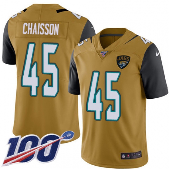 Men's Jacksonville Jaguars #45 K'Lavon Chaisson Gold Stitched NFL Limited Rush 100th Season Jersey - Ujersey