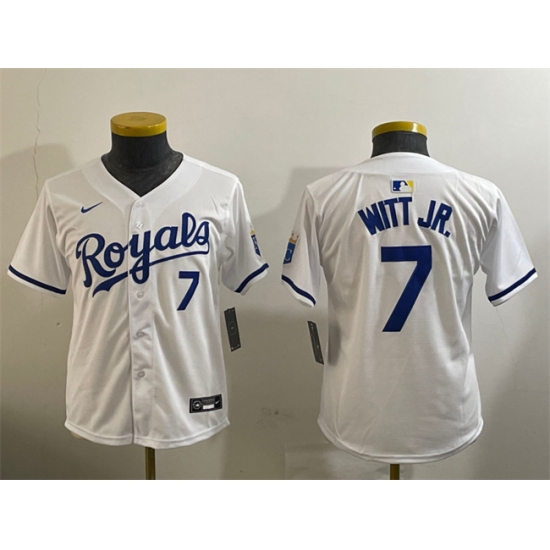 Youth Kansas City Royals #7 Bobby Witt Jr. White 2024 Home Limited Stitched Baseball Jersey - Ujersey